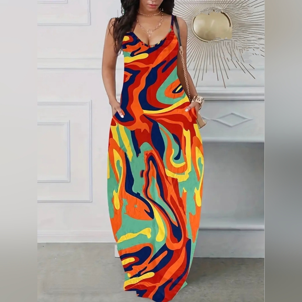 Vibrant Long Maxi Dress w /pockets